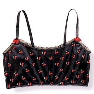 American Apparel Unlined Cherry Print Black Velvet Bralette